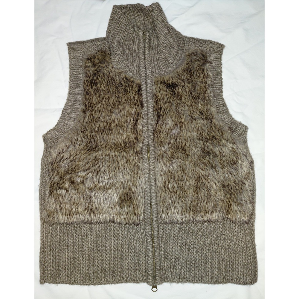 Cabi Womens Vest Brown Size Medium Zipper Front Faux Fur With Alpaca & Wool